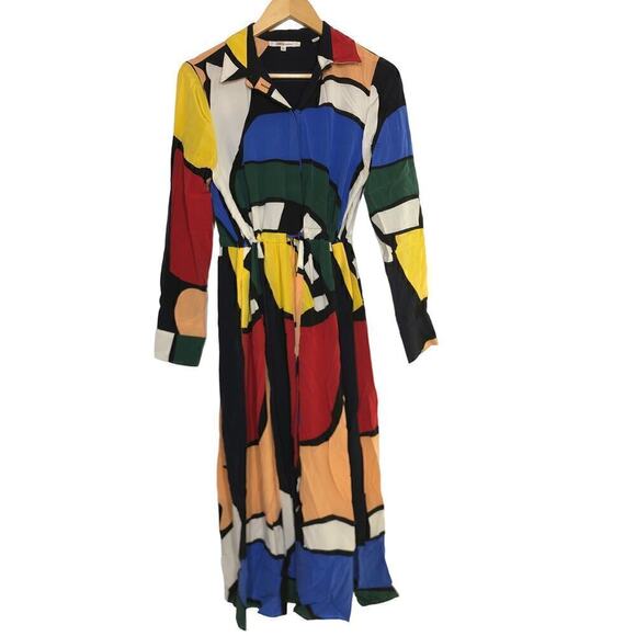 Chinti & Parker Circus Dress Silk Long Sleeve Midi Abstract Print Multicolor 4 - Picture 5 of 12